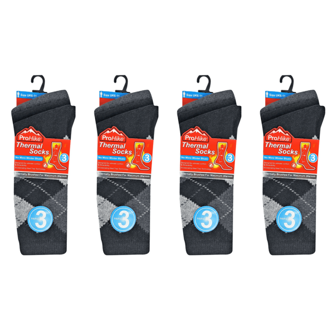 *4 Packs (12 Pairs) ProHike THERMAL SOCKS, SUPER SOFT, INTERNALLY BRUSHED