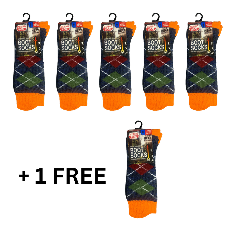 *5 Pairs + 1 FREE* Heat Machine Merino Wool Boot Socks