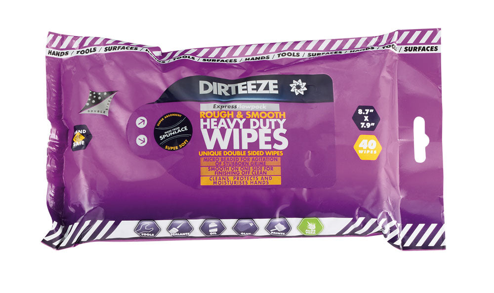 DIRTEEZE Trade Wipes, Rough & Smooth sided (40 wipes)