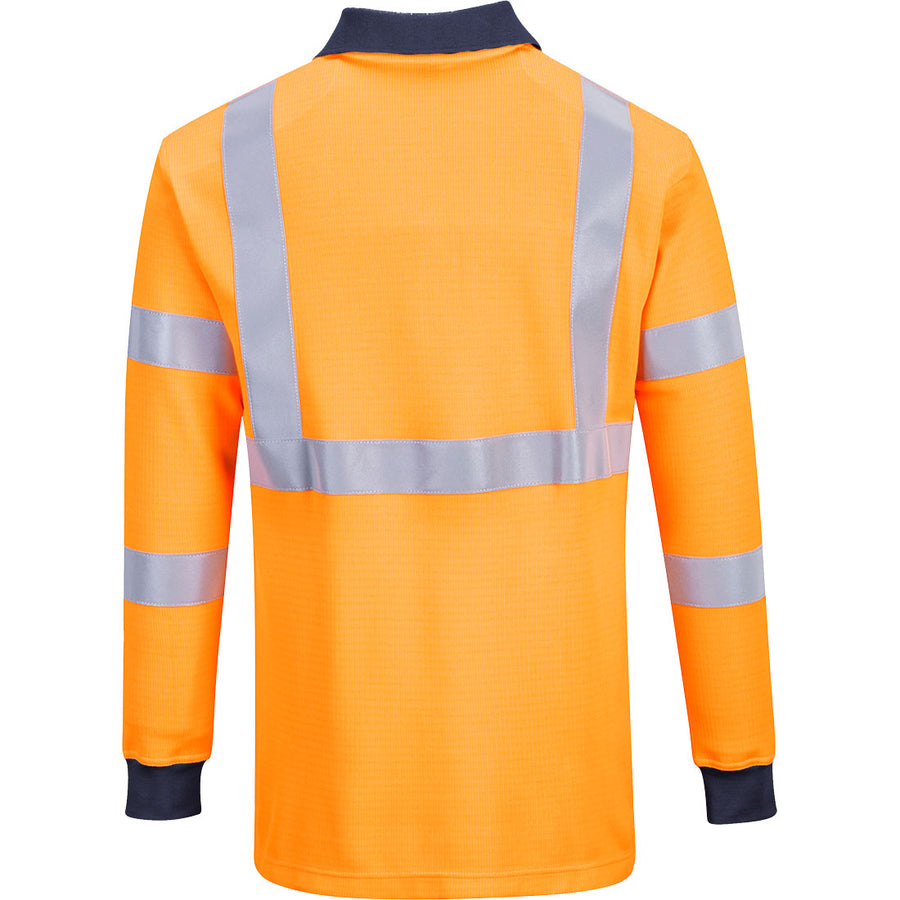 FR76 Orange Flame Resistant Anti-Static Hi-Vis Long Sleeve Polo Shirt