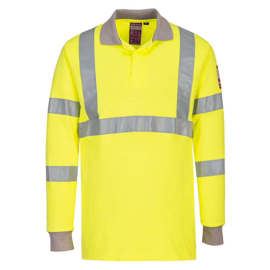 FR77 Yellow Flame Resistant Anti-Static Hi-Vis Long Sleeve Polo Shirt