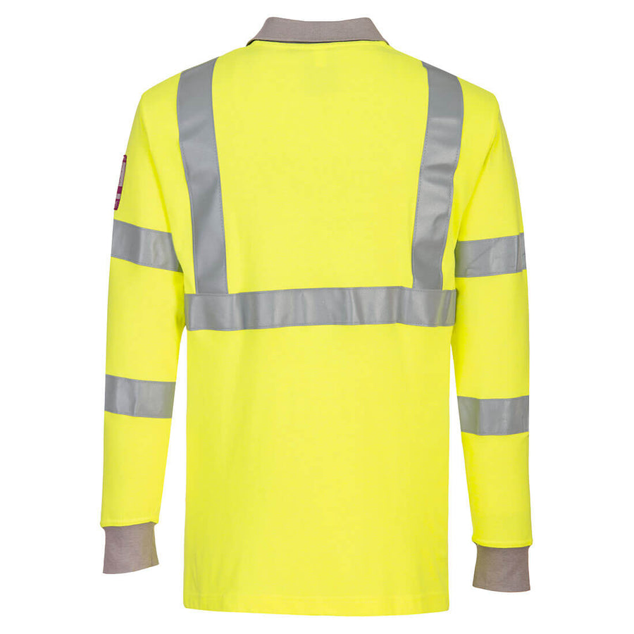 FR77 Yellow Flame Resistant Anti-Static Hi-Vis Long Sleeve Polo Shirt