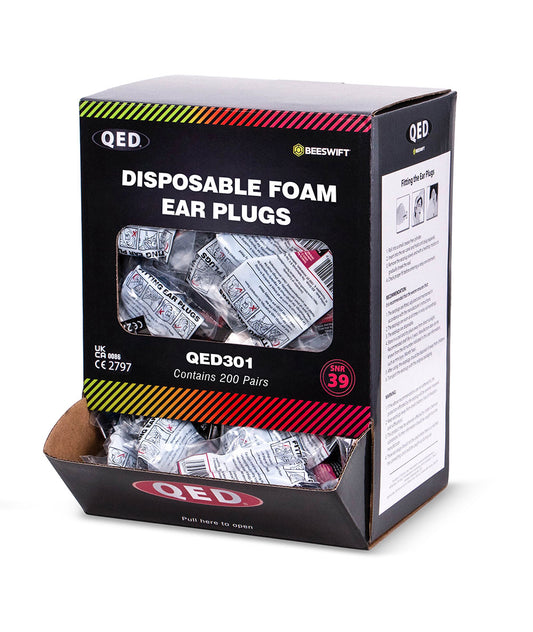 QED Disposable Ear Plugs (Box of 200 pairs) Individual packs, Un-corded