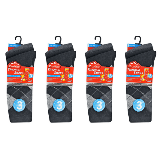 *4 Packs (12 Pairs) ProHike THERMAL SOCKS, SUPER SOFT, INTERNALLY BRUSHED